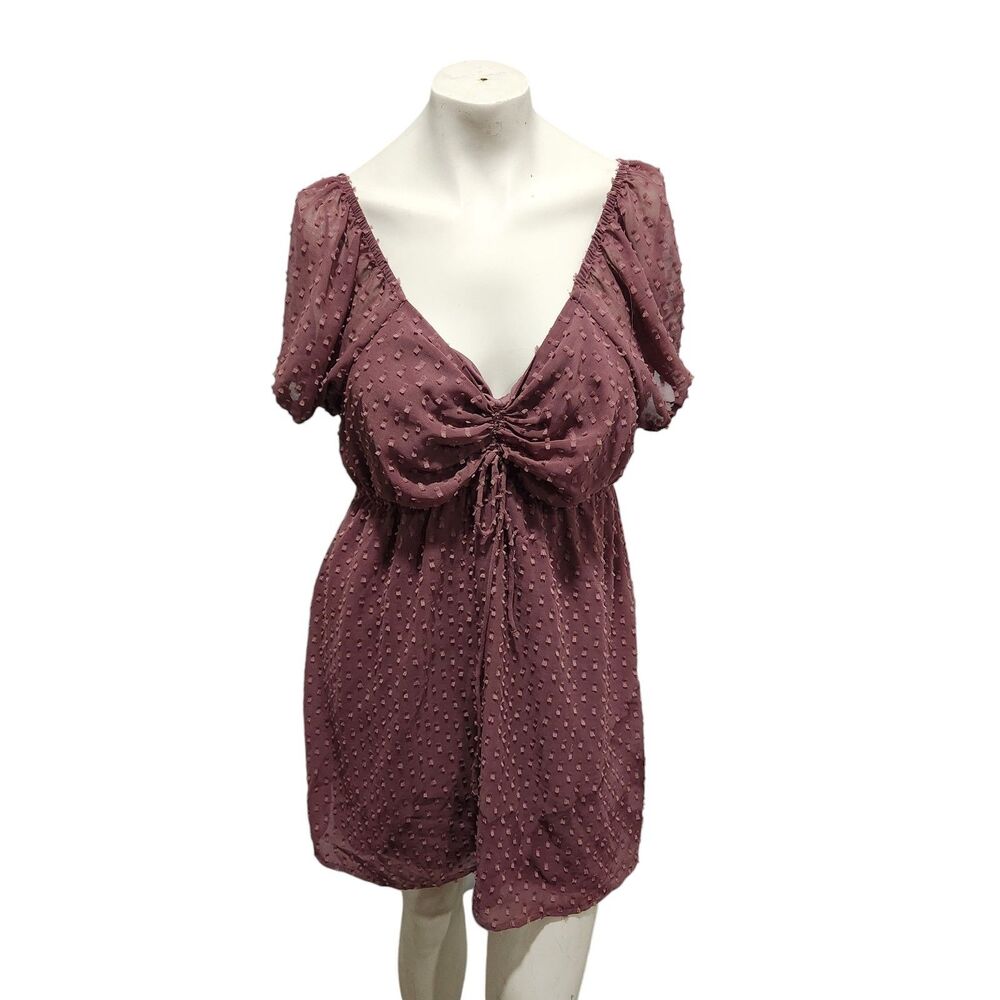 Mimi Chica L Mauve Swiss Dot Babydoll Dress Cottagecore Coquette Mini